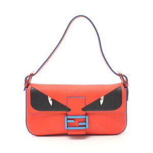 Fendi Monster Bucket Handbag Leather Red Black
